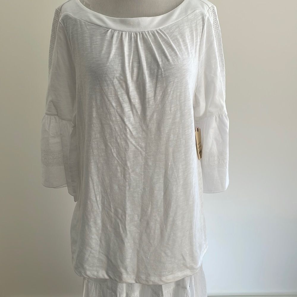 NWT White Saint johns bay 3/4 flared sleeves white women’s large